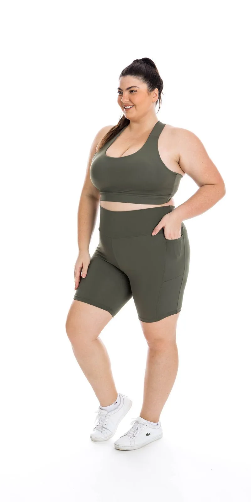 Khaki Body Luxe Midi Shorts with Pockets