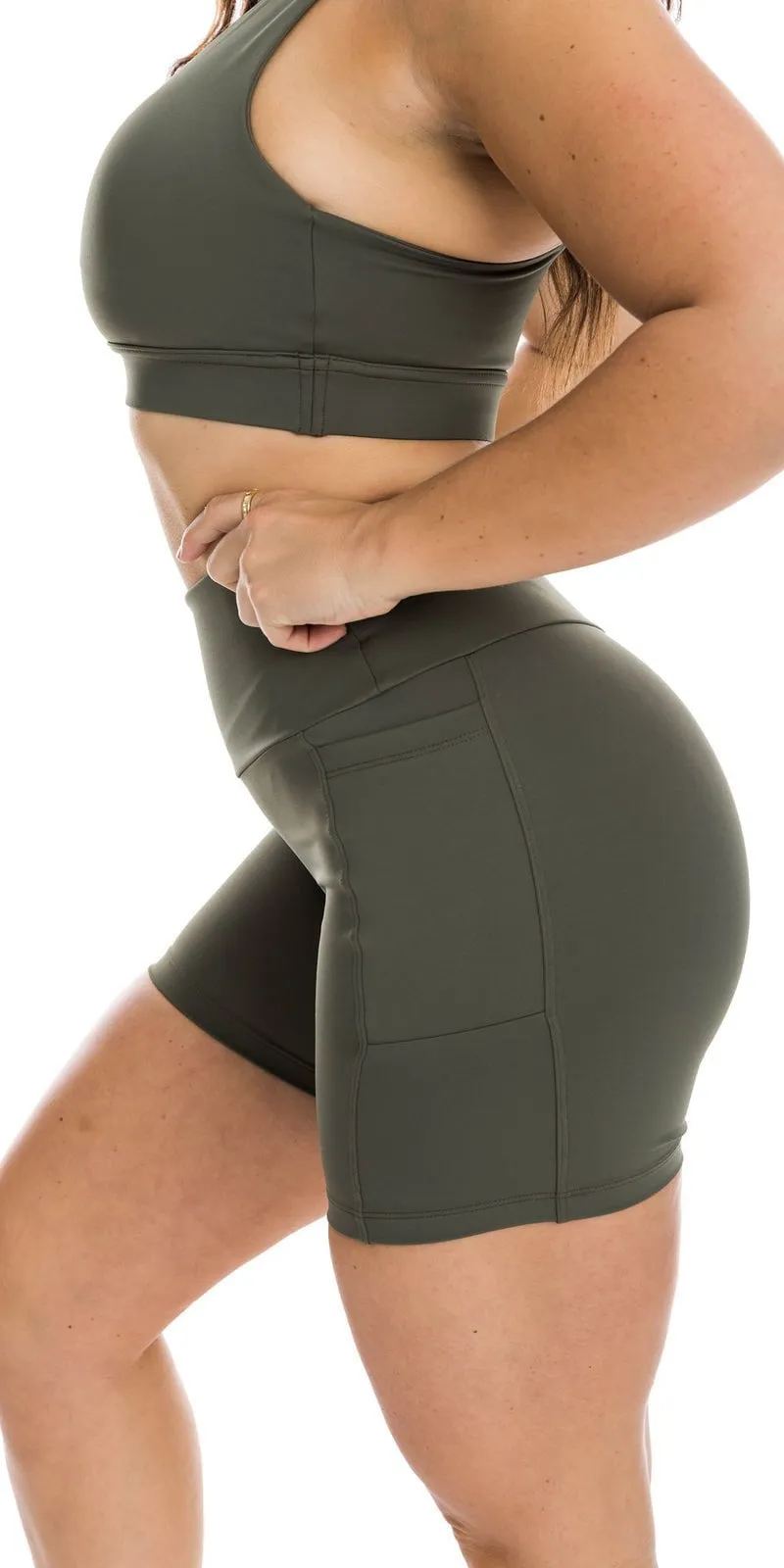 Khaki Body Luxe Midi Shorts with Pockets