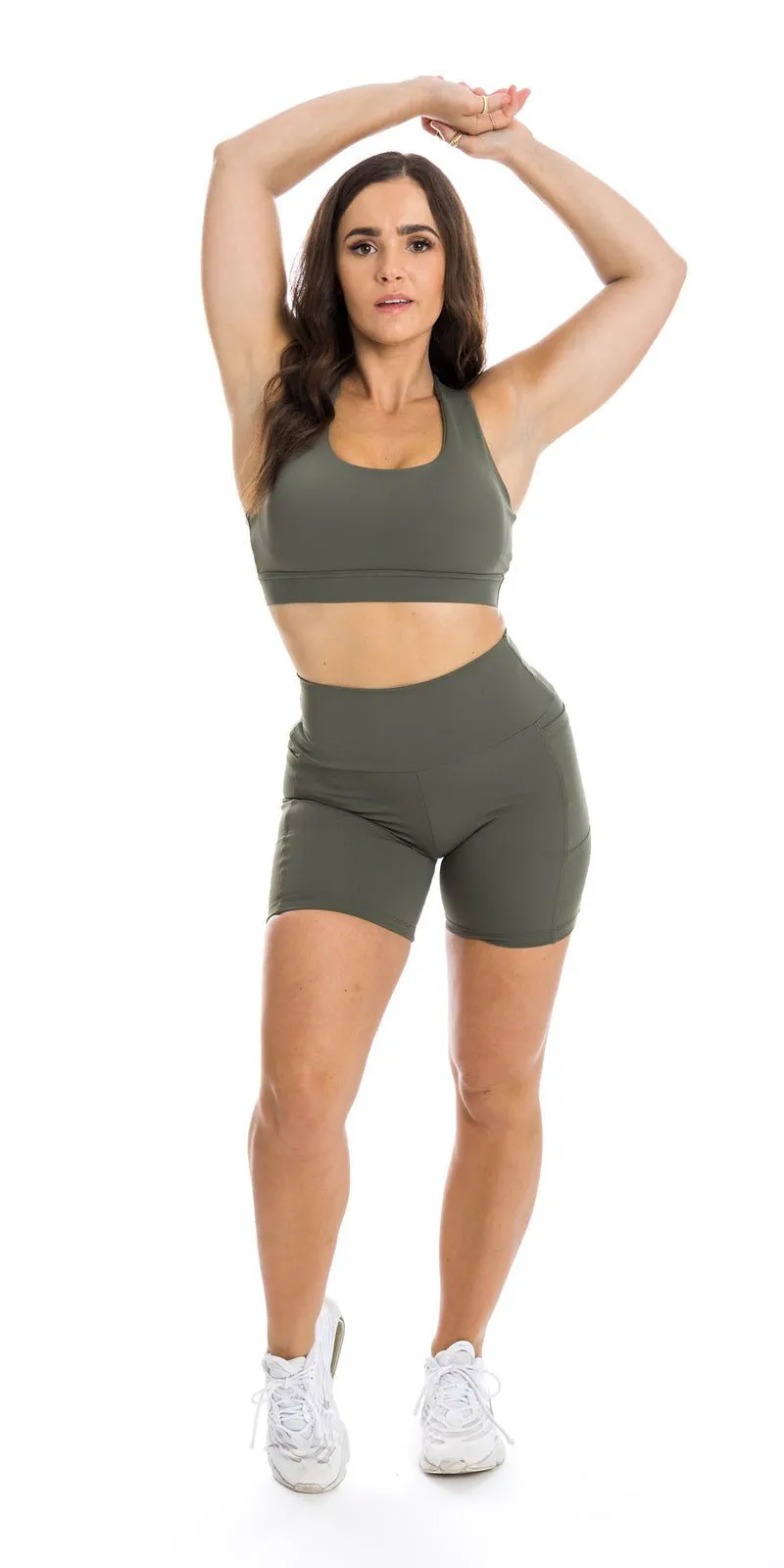Khaki Body Luxe Midi Shorts with Pockets