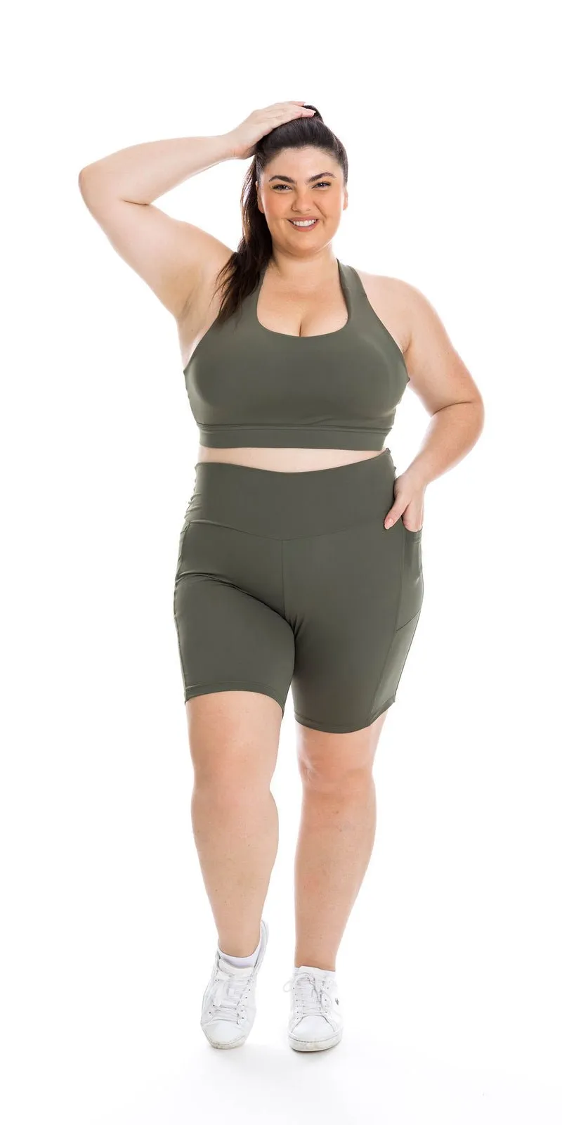 Khaki Body Luxe Midi Shorts with Pockets