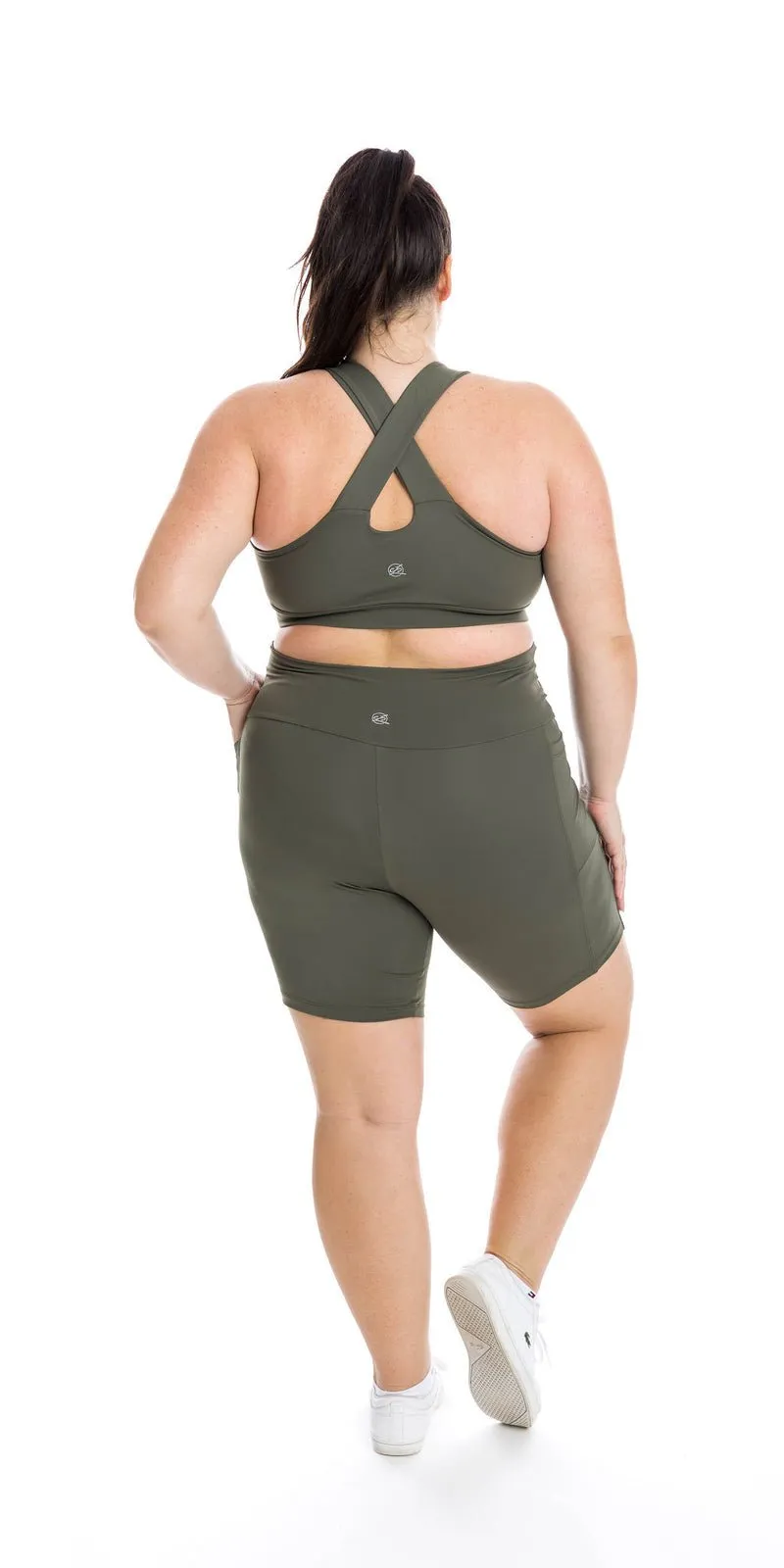 Khaki Body Luxe Midi Shorts with Pockets