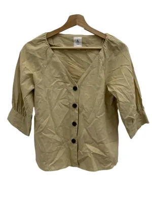Khaki Brown V-Neck Button Down Blouse