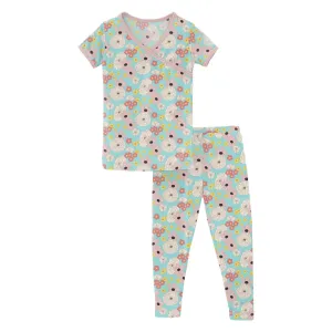 KicKee Pants Short Sleeve Kimono Pajama Set - Summer Sky Flower Power