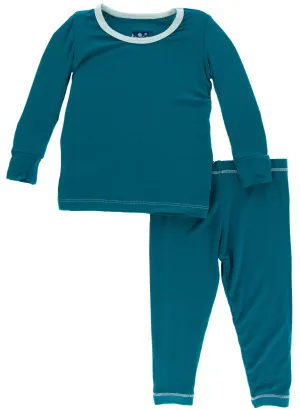 KicKee Pants Solid Heritage Blue with Spring Sky L/S Pajama Set with Pants