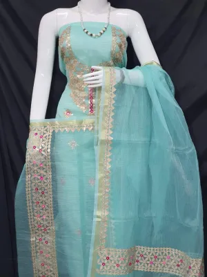 Kota Doria Embroidered Suit In Sky Blue