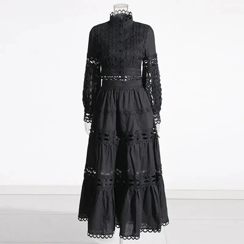 Lace Collar Long Sleeve Midriff Outfit Shirt High Waist Skirt Solid Color Two-piece Set