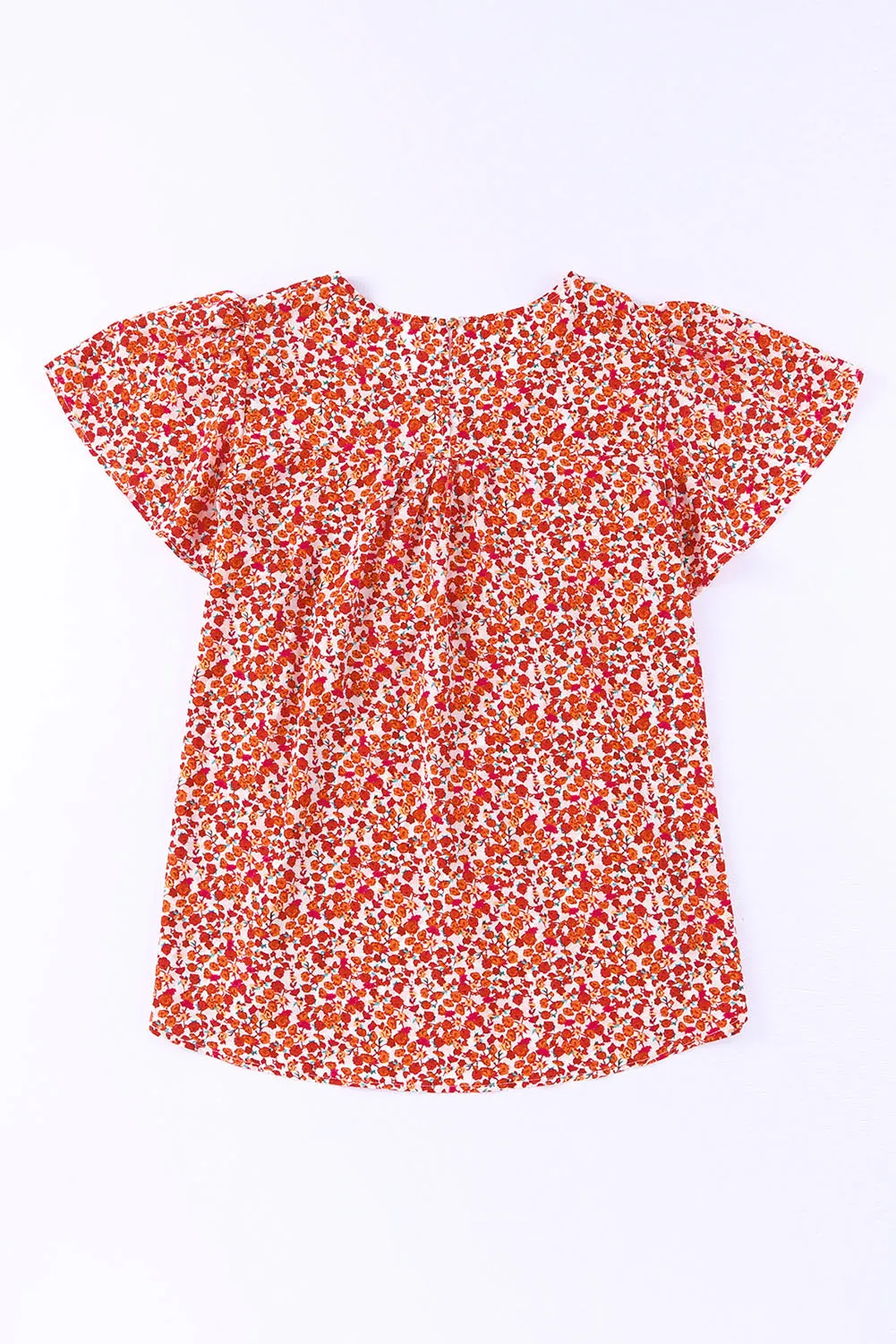 Lace Trim Plus Ruffle Sleeve Blouse