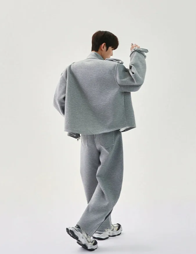 Lapel Shoulder Pad Zipper Jacket Set