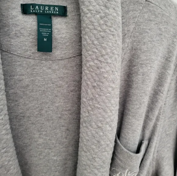 Lauren Ralph Lauren Women Medium Shawl Collar Wrap Robe Pockets Gray Knee Length