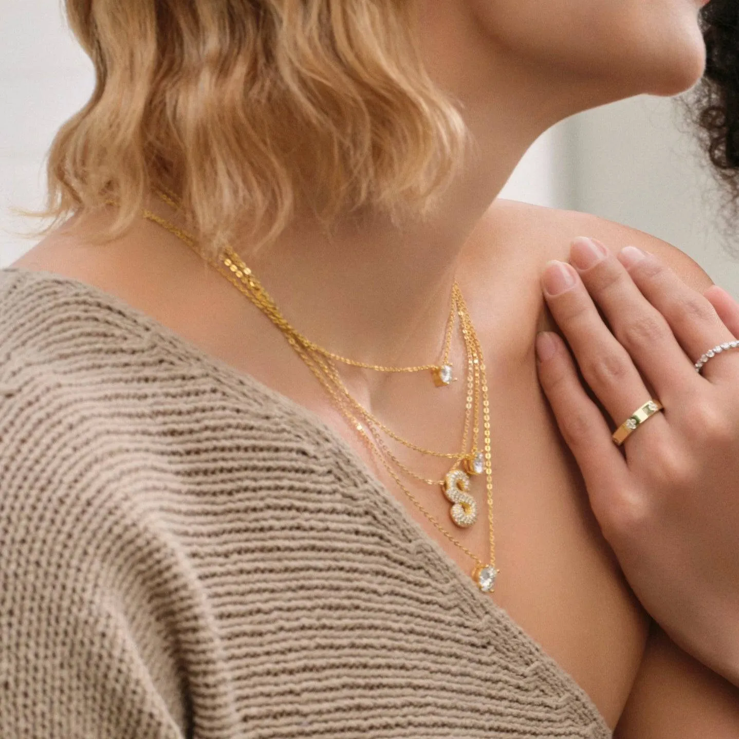 Layered Gold Solitaire Pendant Necklace
