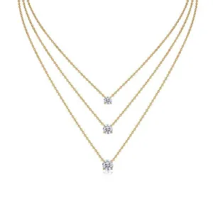 Layered Gold Solitaire Pendant Necklace