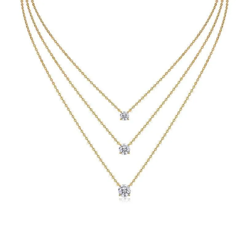 Layered Gold Solitaire Pendant Necklace