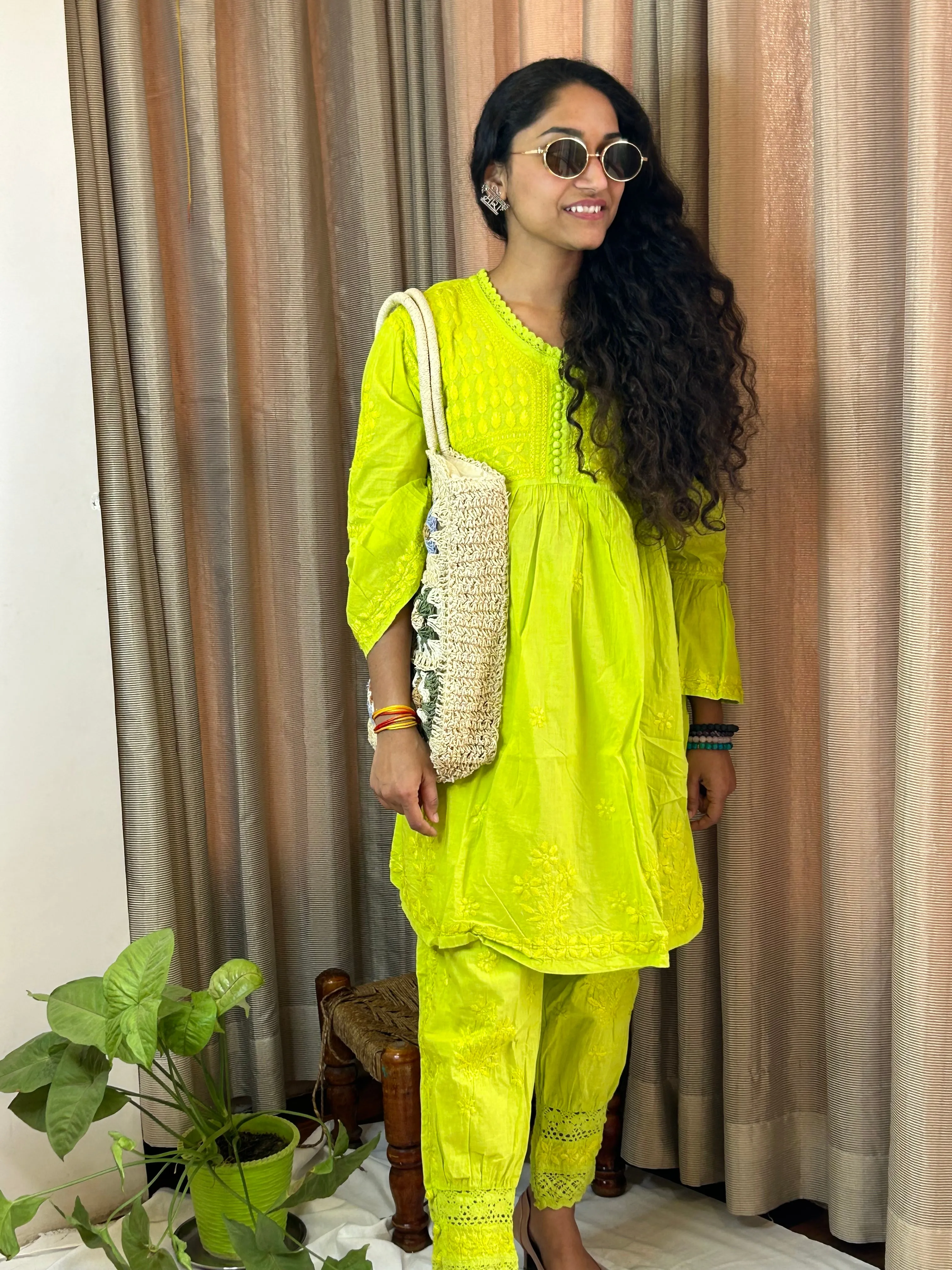 Lemon Green Chikankari Coord Set