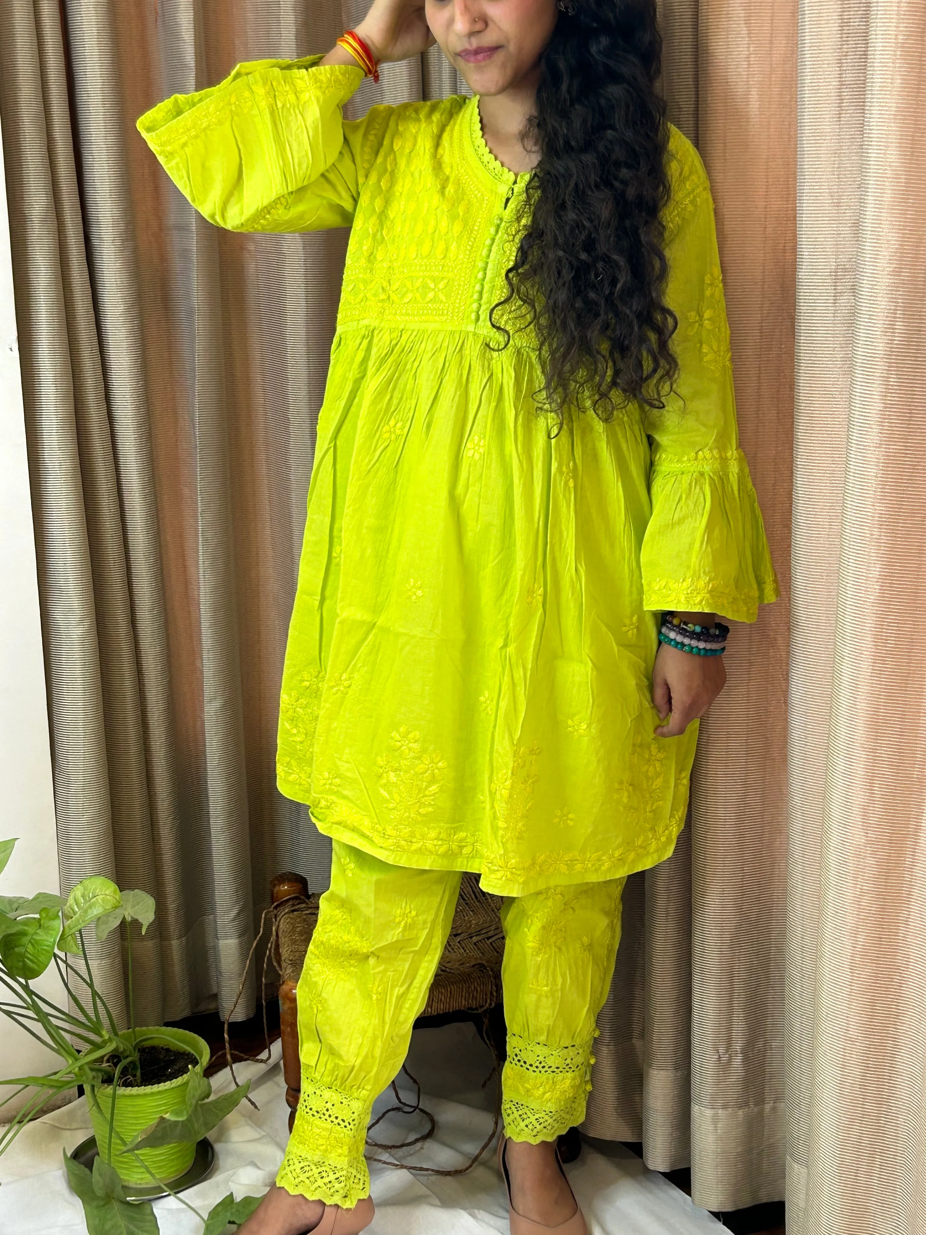 Lemon Green Chikankari Coord Set