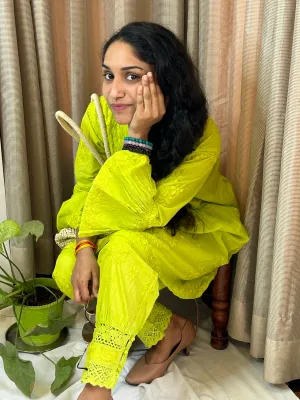 Lemon Green Chikankari Coord Set