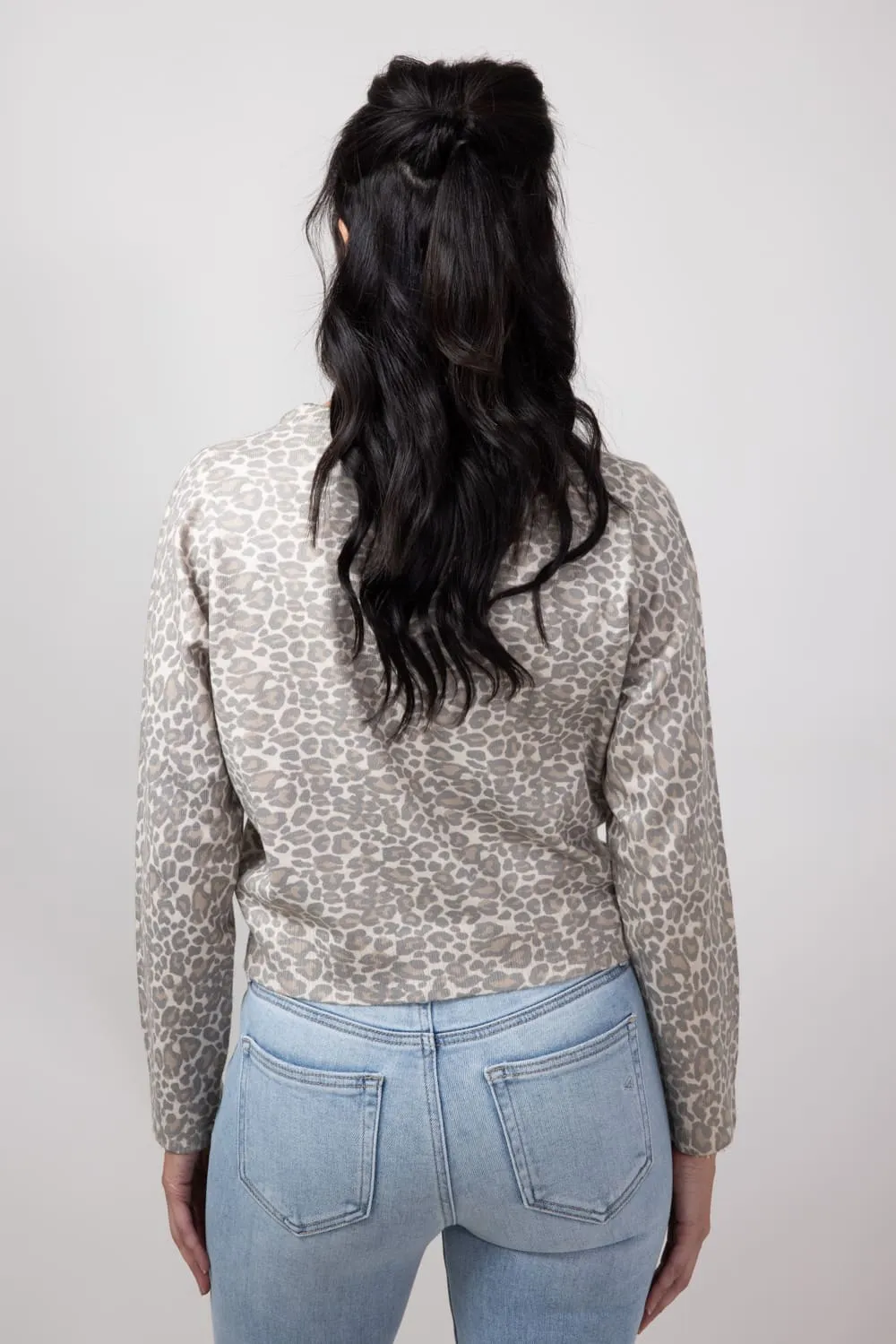 Leopard Print Button Front Long Sleeve Knit Shirt for Women in Leopard | MAS3033-LEOPARD