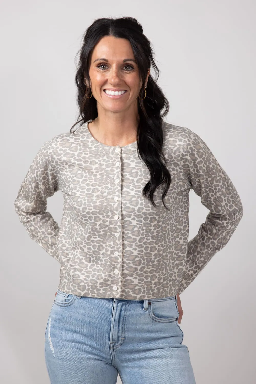 Leopard Print Button Front Long Sleeve Knit Shirt for Women in Leopard | MAS3033-LEOPARD