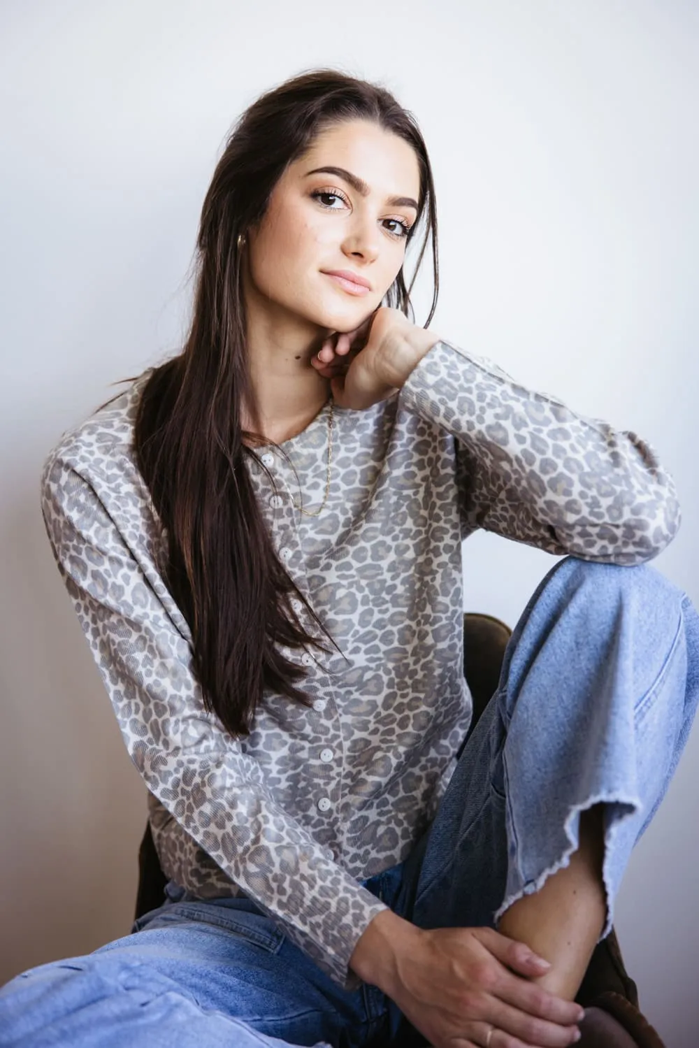 Leopard Print Button Front Long Sleeve Knit Shirt for Women in Leopard | MAS3033-LEOPARD