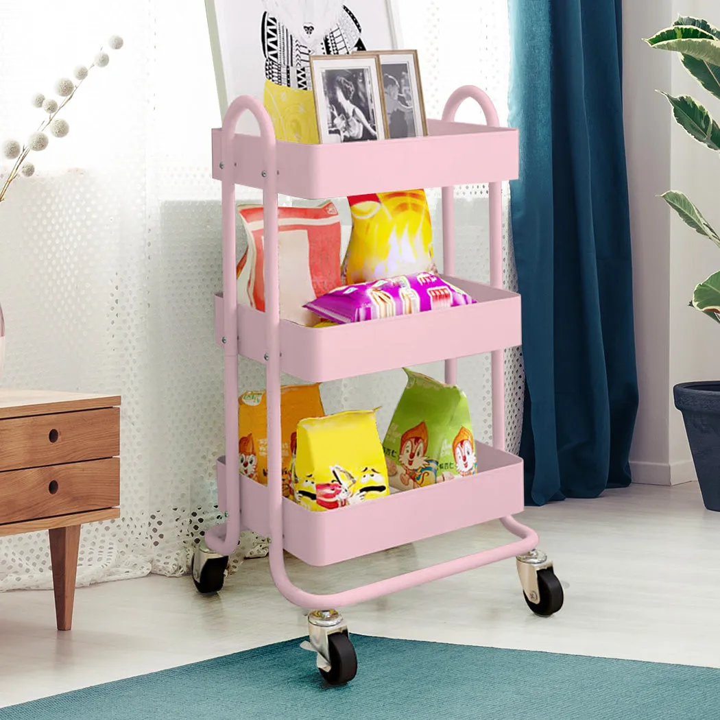 Levede 3 Tiers Kitchen Trolley Cart Pink