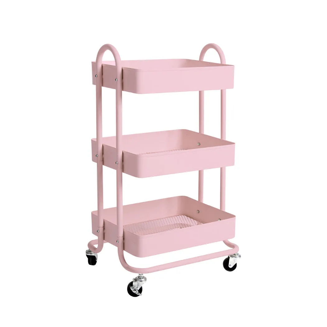 Levede 3 Tiers Kitchen Trolley Cart Pink