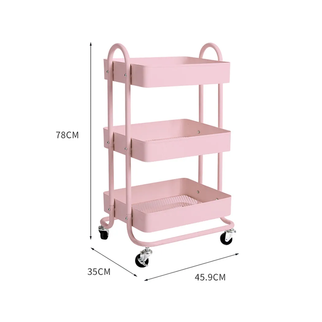 Levede 3 Tiers Kitchen Trolley Cart Pink