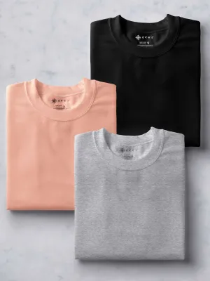 Light Grey, Peach & Black Combo T shirt | Pack of 3