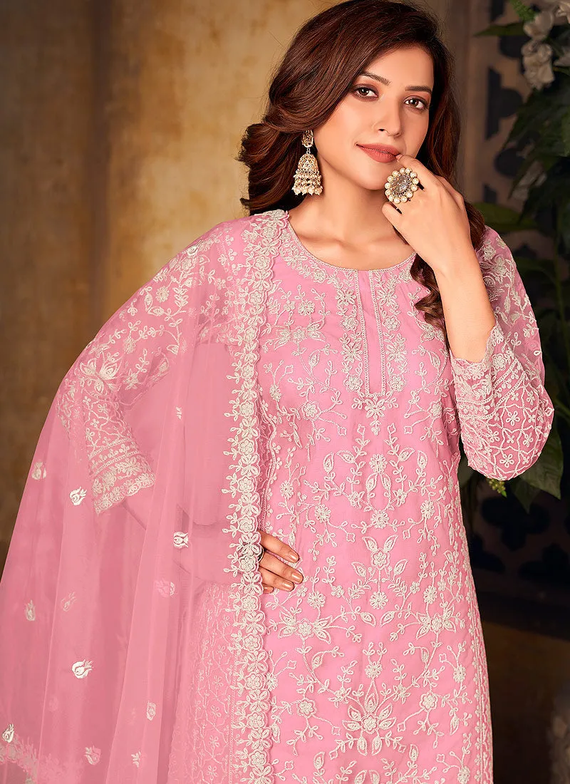 Light Pink Embroidered Palazzo Suit