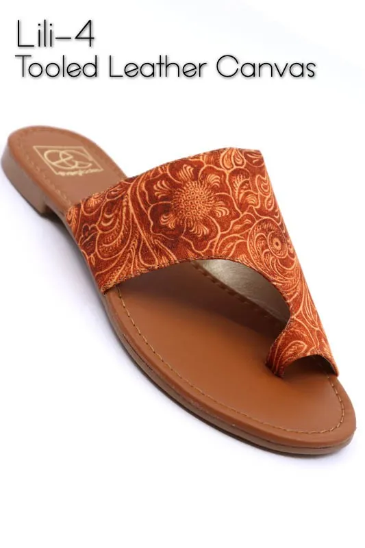 Lili Toe Cuff Sandals In Tooled Leather