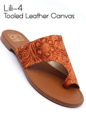 Lili Toe Cuff Sandals In Tooled Leather