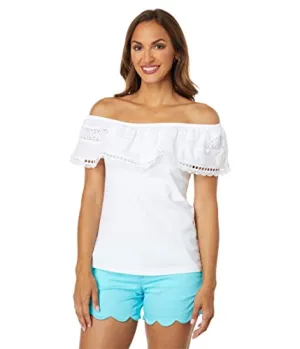 Lilly Pulitzer Tracee Top for Women - Off The Shoulder Neckline with Ruffle Designing, Chic and Stylish Top LG One Size