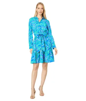 Lilly Pulitzer womens Marlena Upf 50  Button-down Medium Eclipse Blue Serenade in the Shade Engineered Chilly Lilly