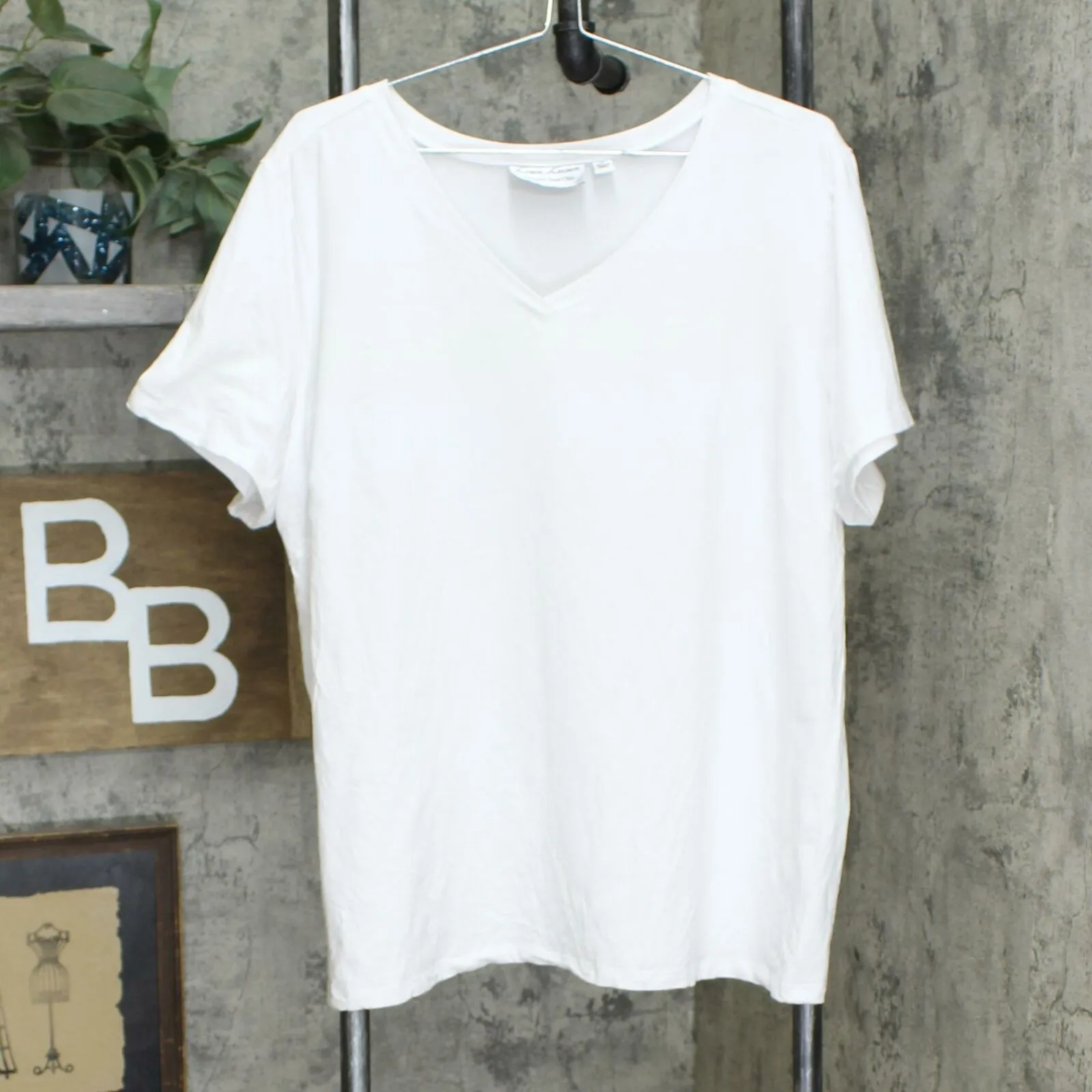 Linea by Louis Dell'Olio Leisure Plus Size V Neck Stretch T-Shirt White 2X