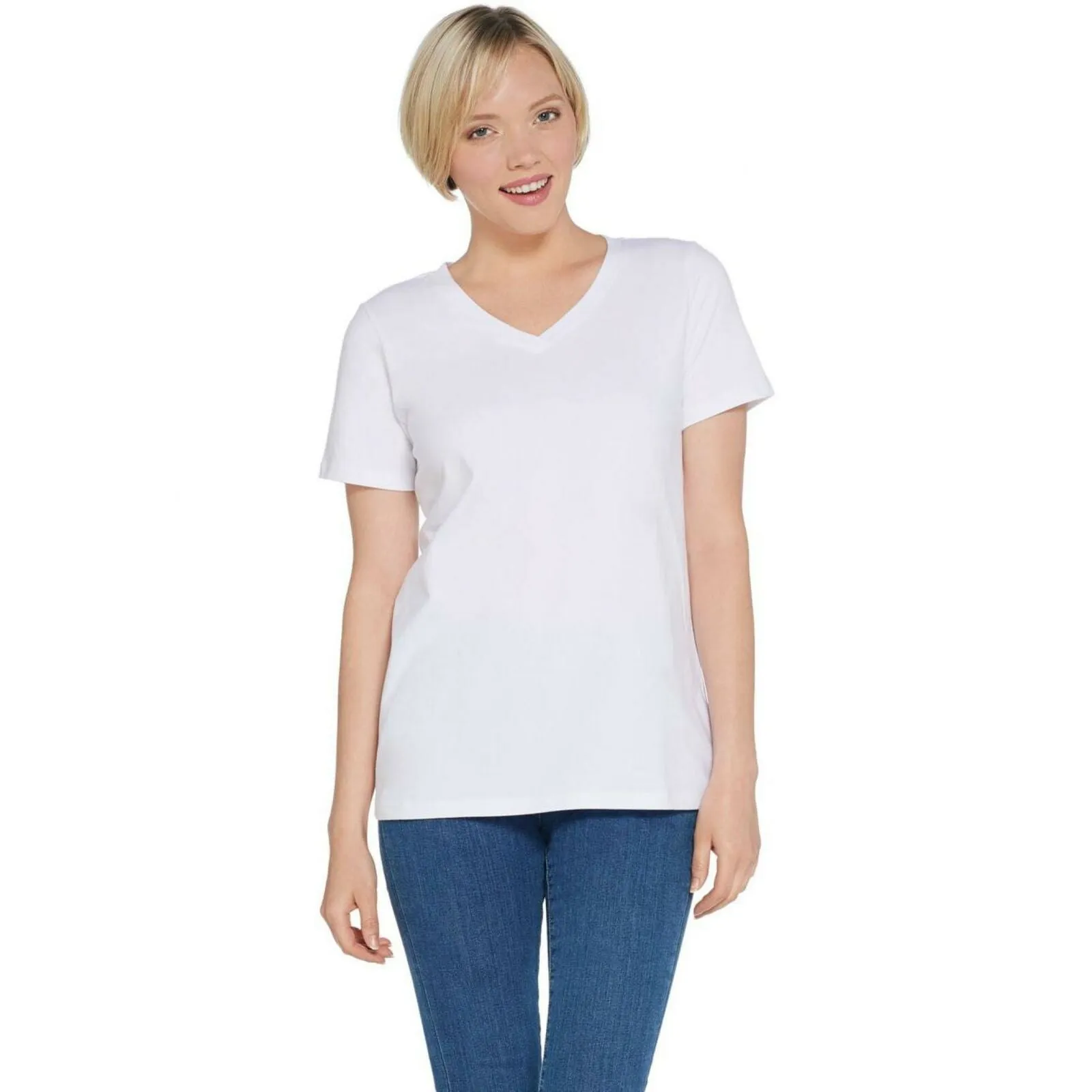 Linea by Louis Dell'Olio Leisure Plus Size V Neck Stretch T-Shirt White 2X