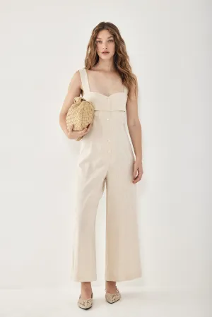 Linen jumpsuit with suspenders - Stone