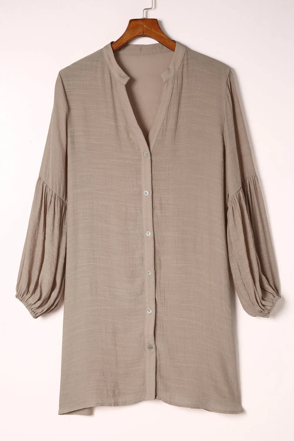 Lolly Notched Button Up Balloon Sleeve Longline Top
