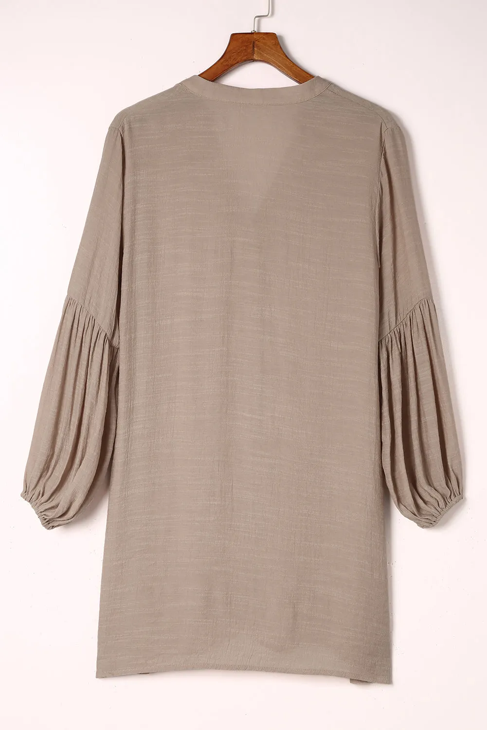 Lolly Notched Button Up Balloon Sleeve Longline Top
