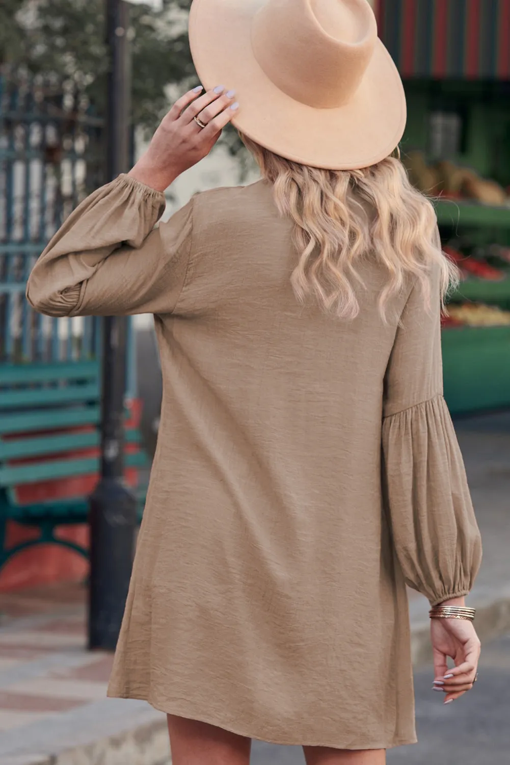 Lolly Notched Button Up Balloon Sleeve Longline Top