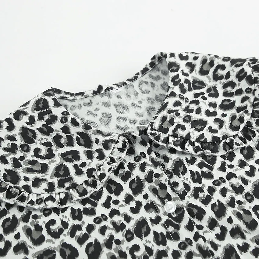 Long Sleeve Leopard Slim Fit Peplum Blouse