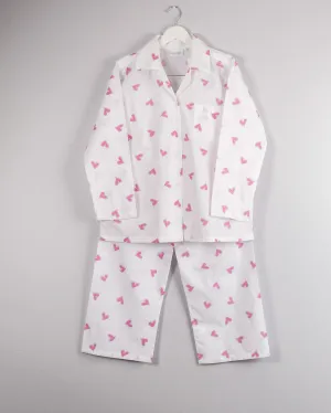 Long sleeve Pajama Set In Pink Heart Print