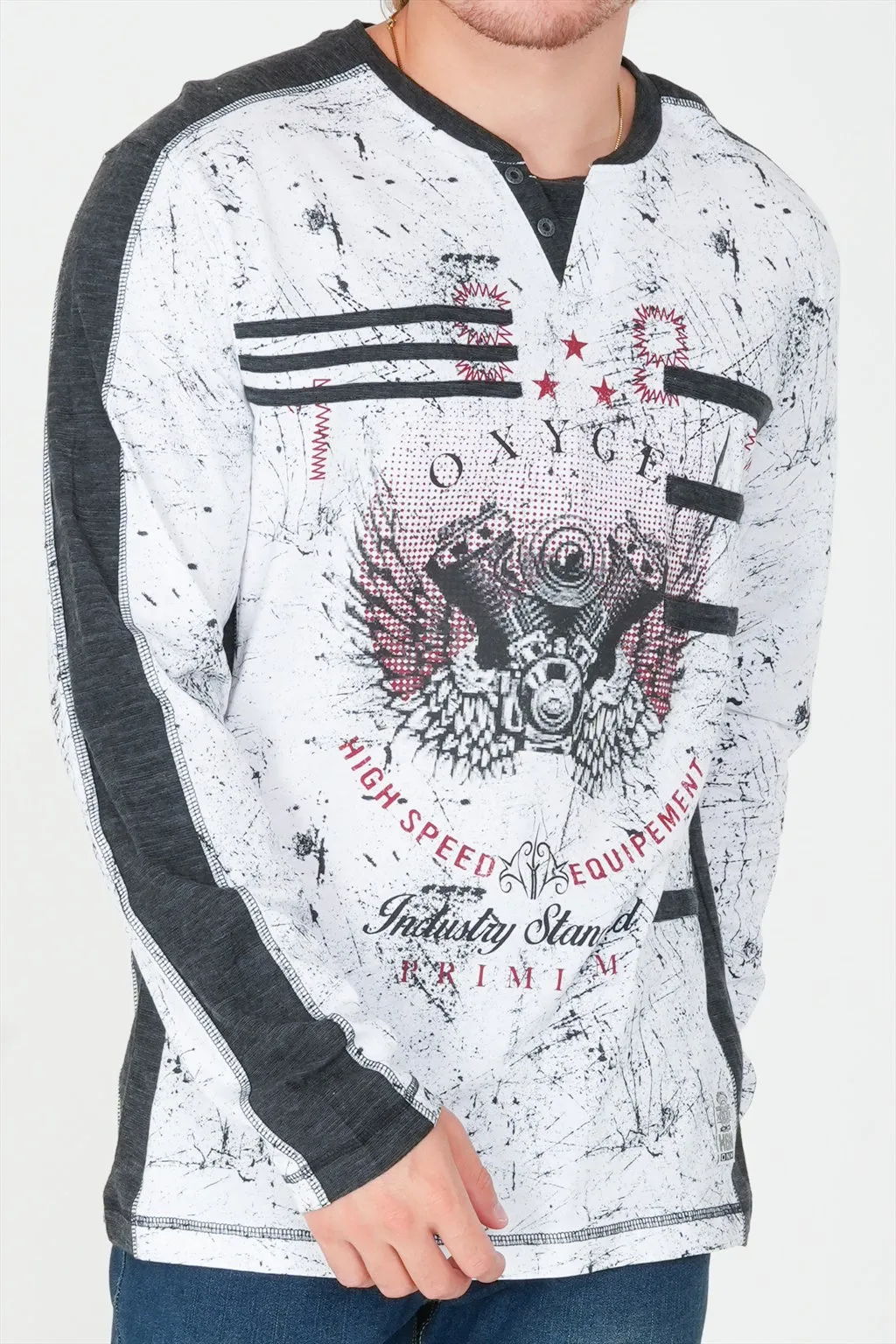 Long Sleeve Printed Henley