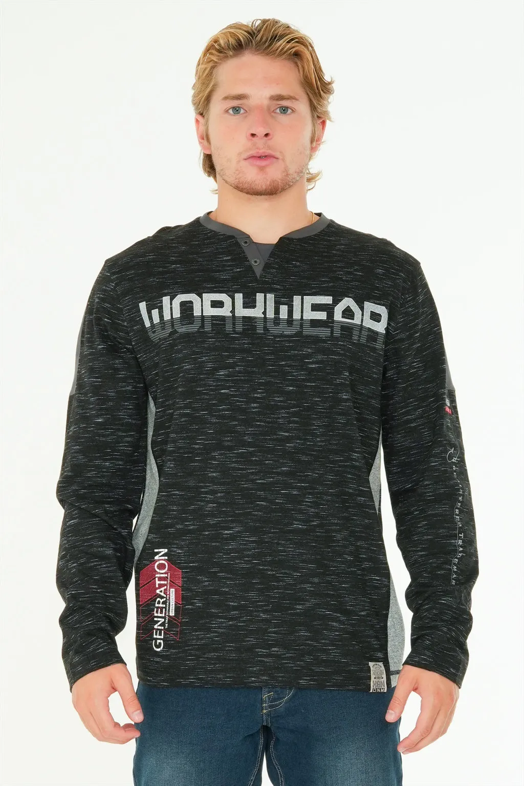 Long Sleeve Printed Henley