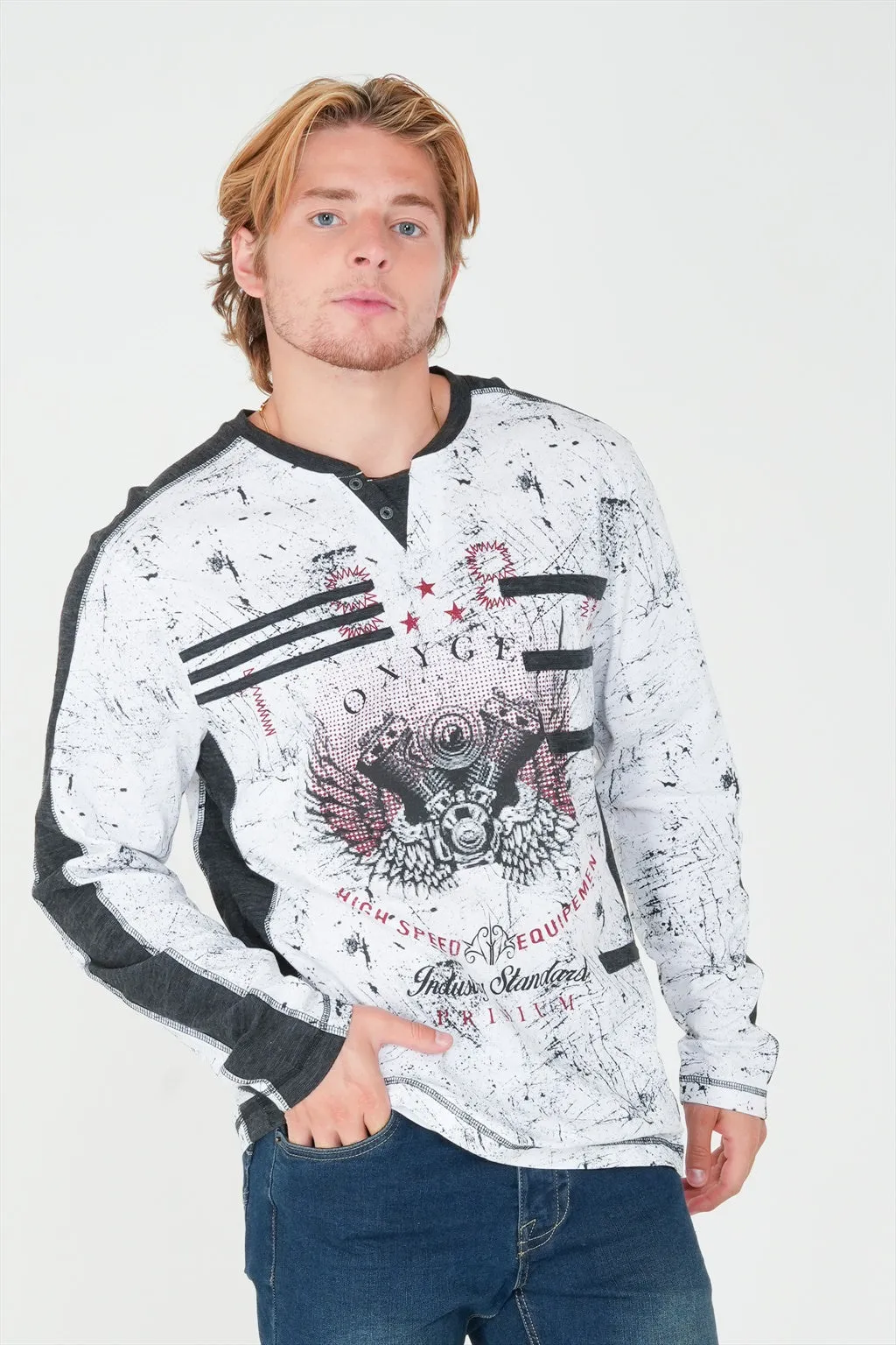 Long Sleeve Printed Henley
