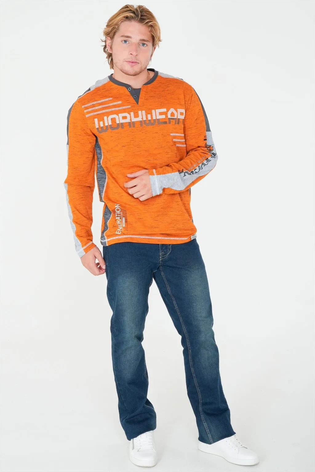 Long Sleeve Printed Henley