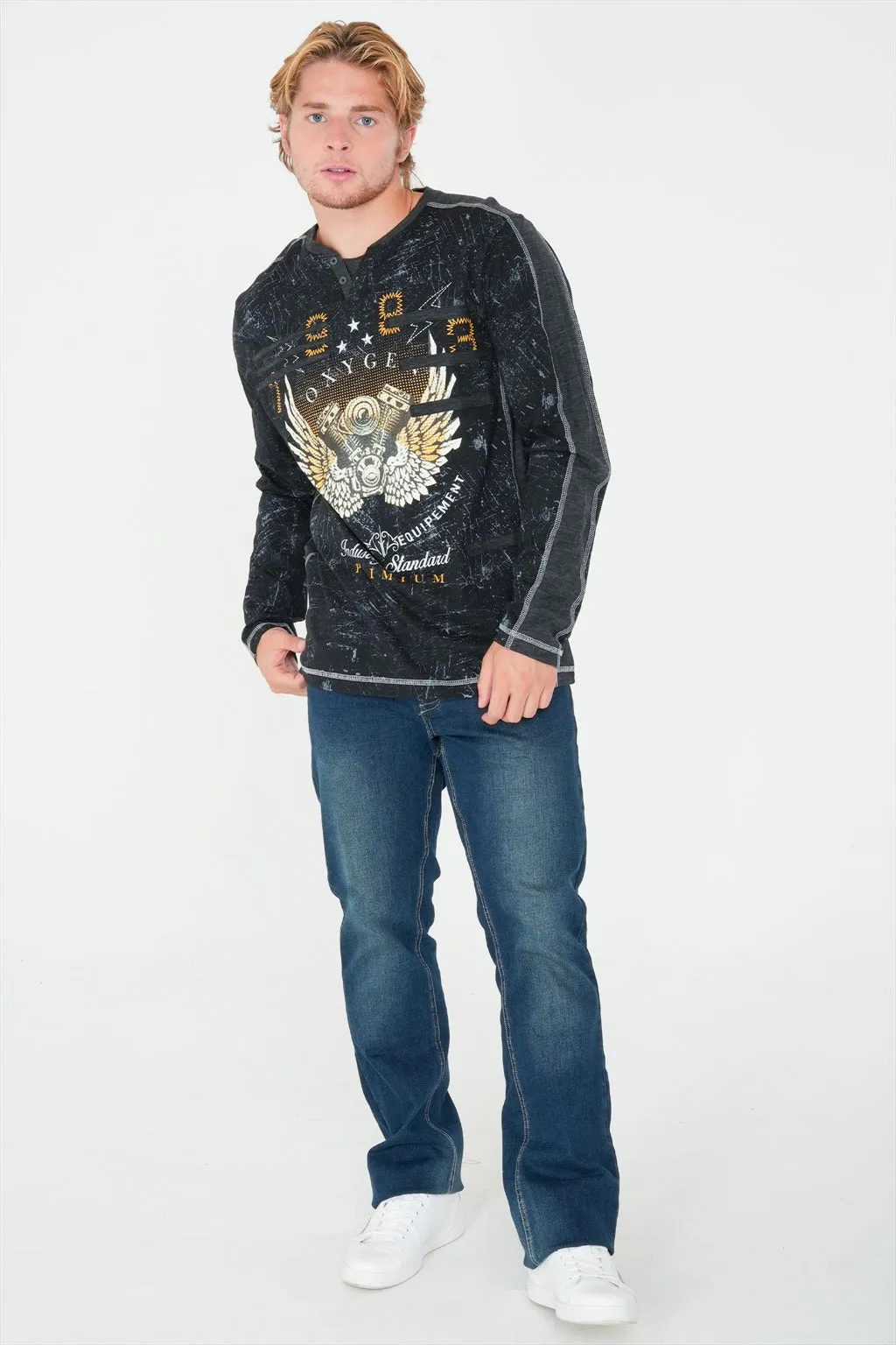 Long Sleeve Printed Henley