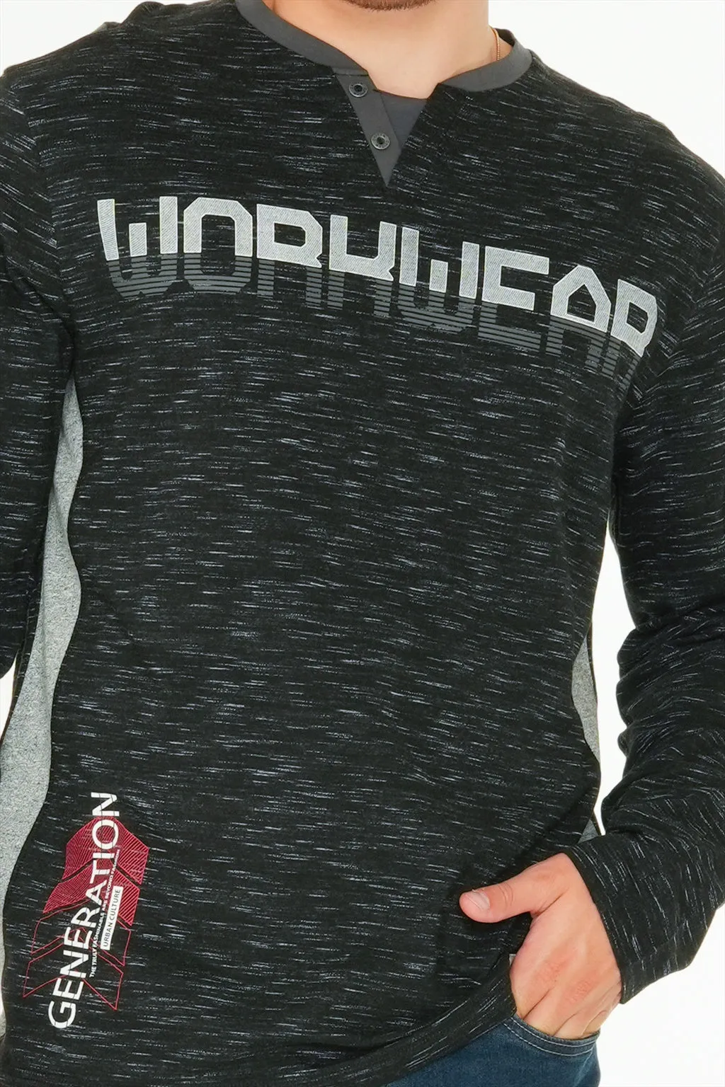 Long Sleeve Printed Henley