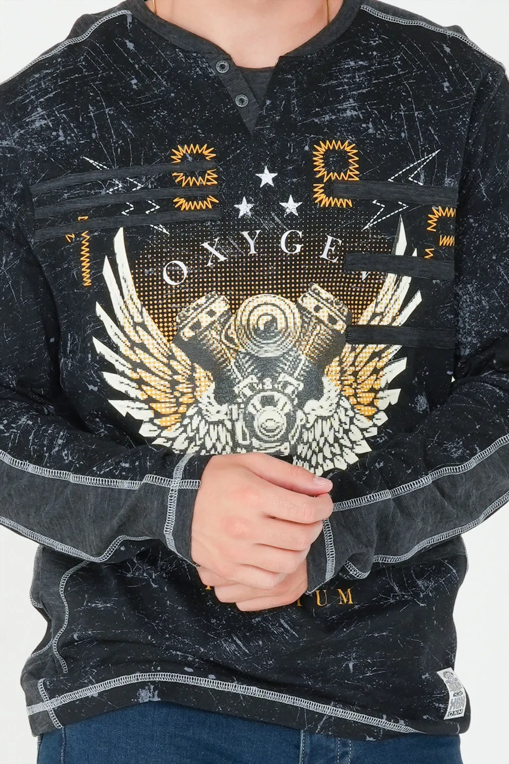 Long Sleeve Printed Henley