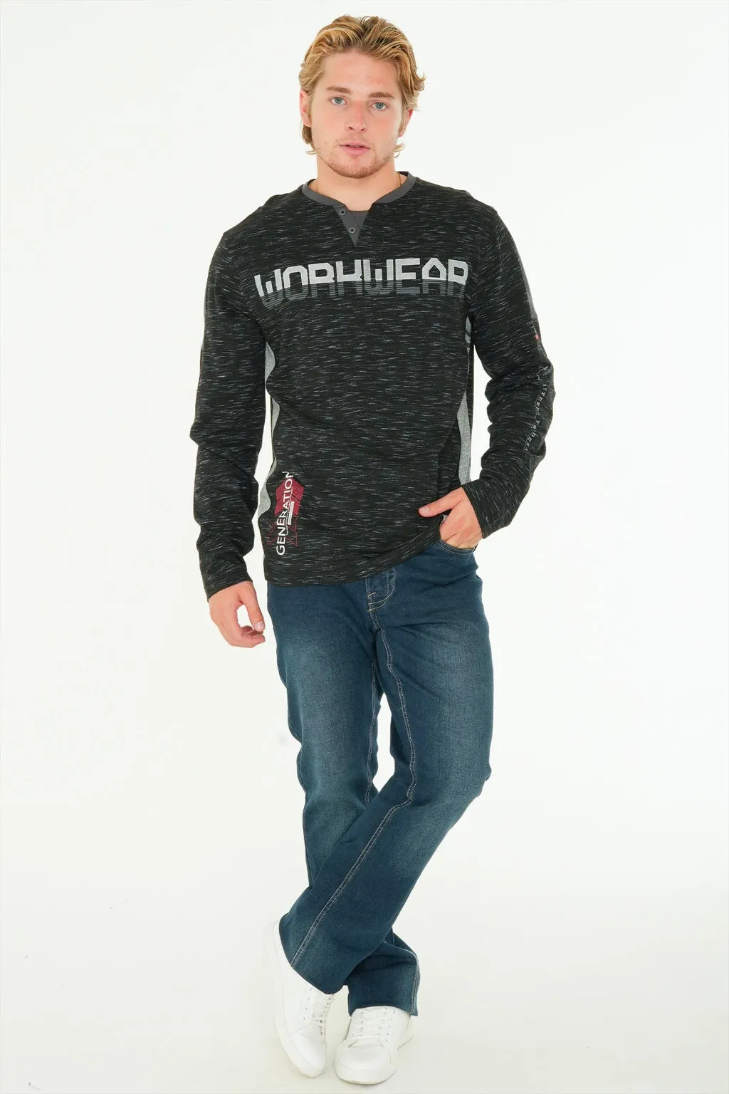 Long Sleeve Printed Henley