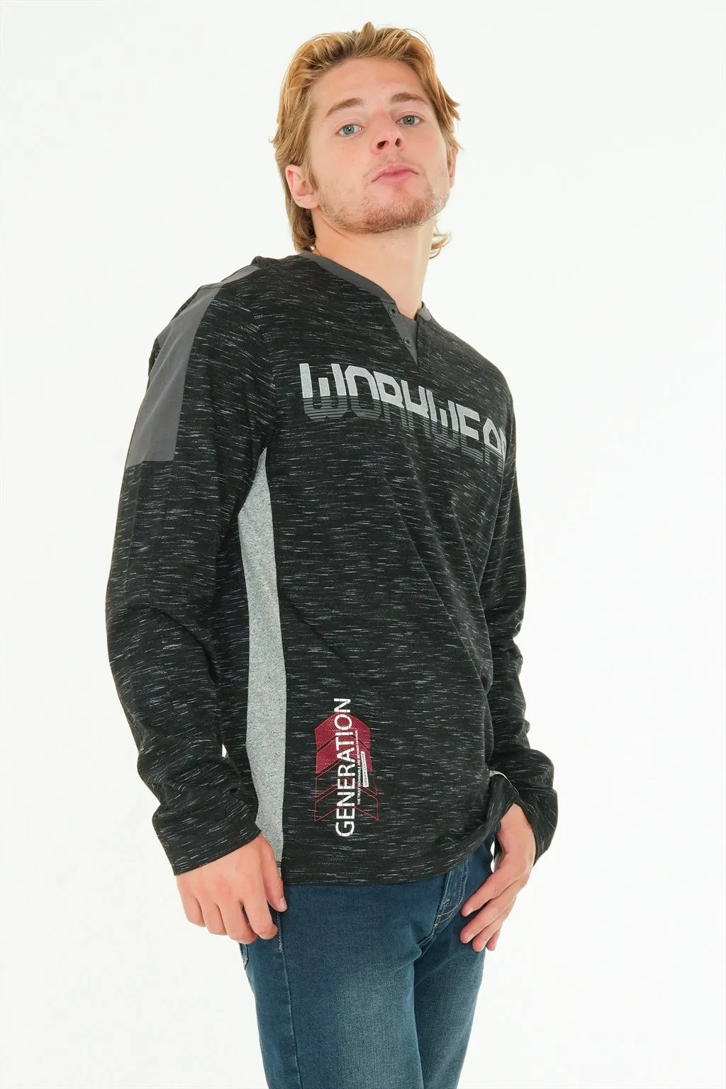Long Sleeve Printed Henley