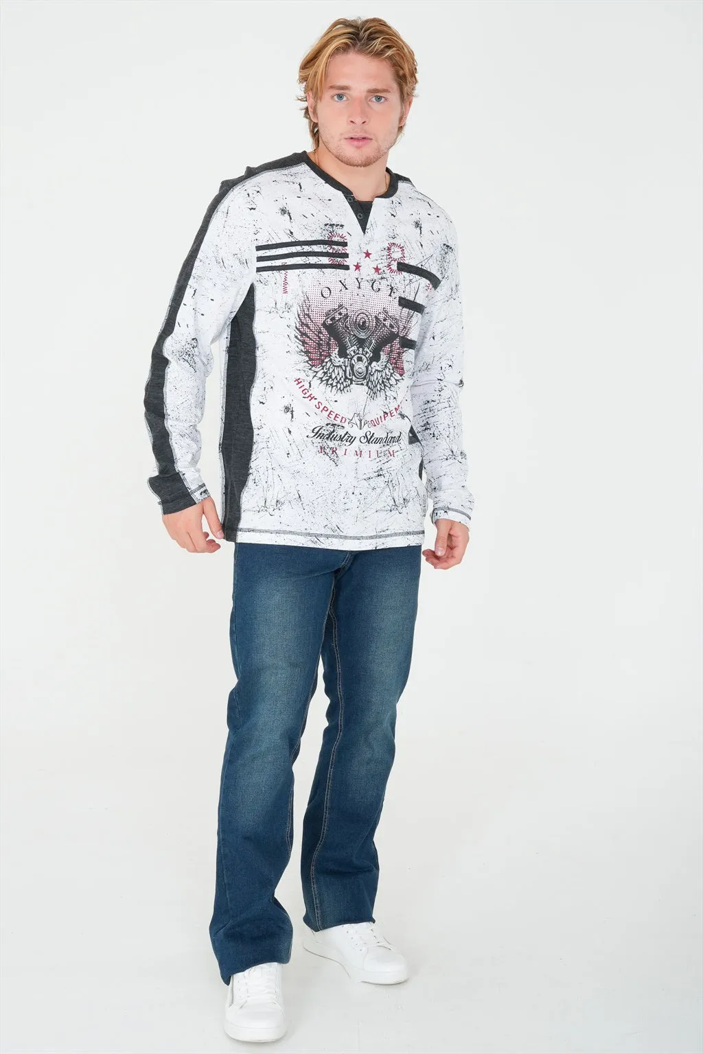 Long Sleeve Printed Henley