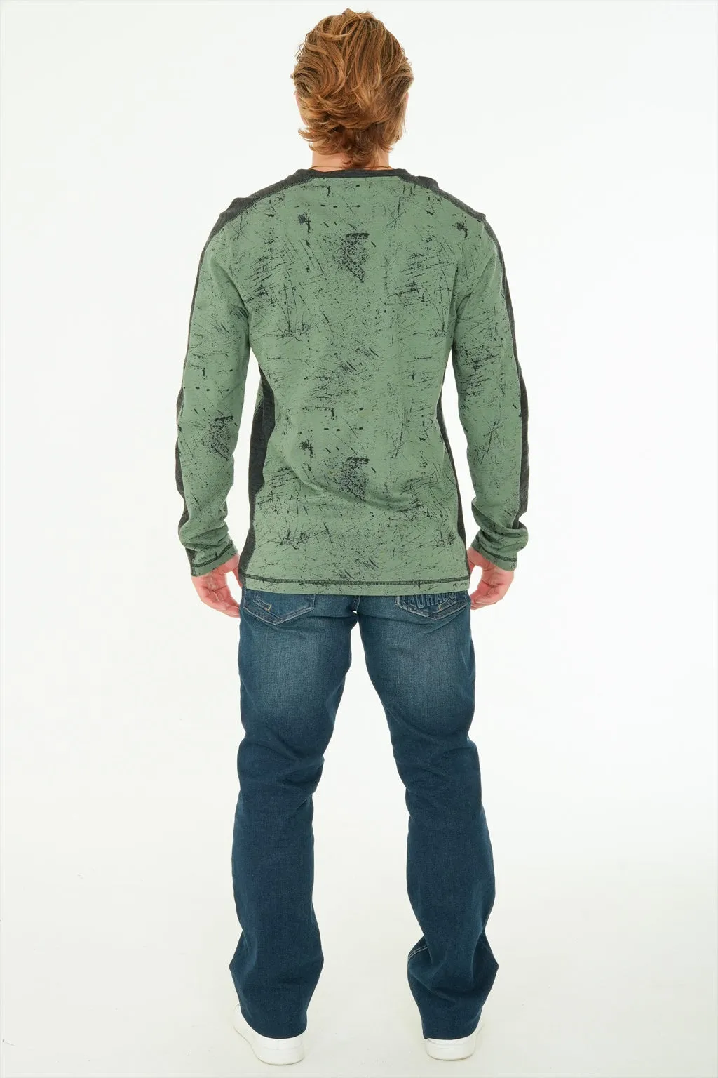 Long Sleeve Printed Henley